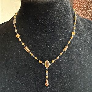 Elegant sterling silver amber Swarovski crystal vintage necklace